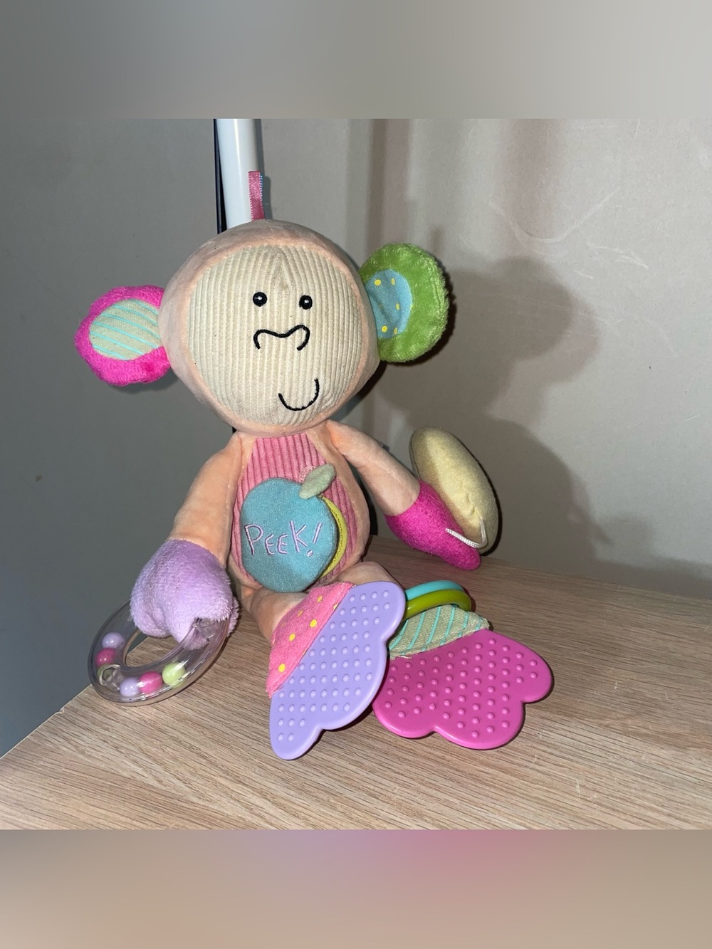 Manhattan Toy Company Bonbon Monkey Plush Rattle Baby Toy Orange Teether Love